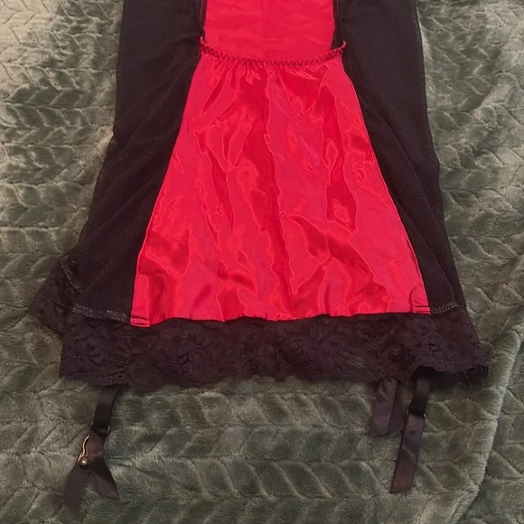 Fredricks of Hollywood Seduction Nightie Garter Clips Underwire Black Red L - Picture 6 of 9